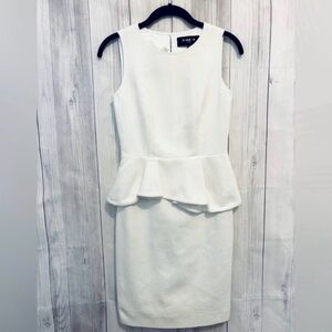 PAULE KA Sleeveless White Sheath Mini Dress with Peplum Waist Sz 4